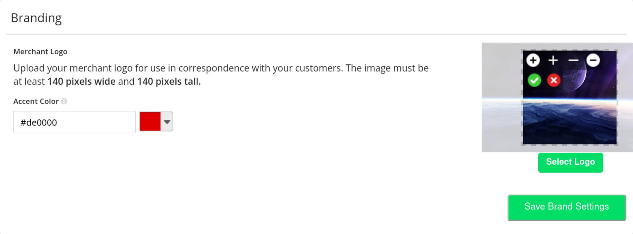 &ldquo;Section to select a logo&rdquo; after uploading a logo
