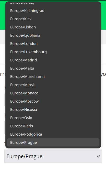 Opened Time Zone dropdown list