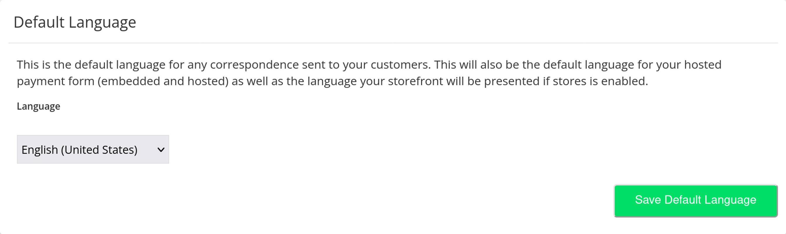 Default Language section