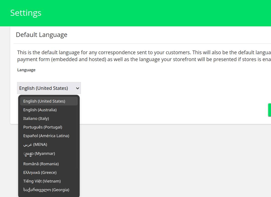 Dropdown list labeled &ldquo;Language&rdquo;
