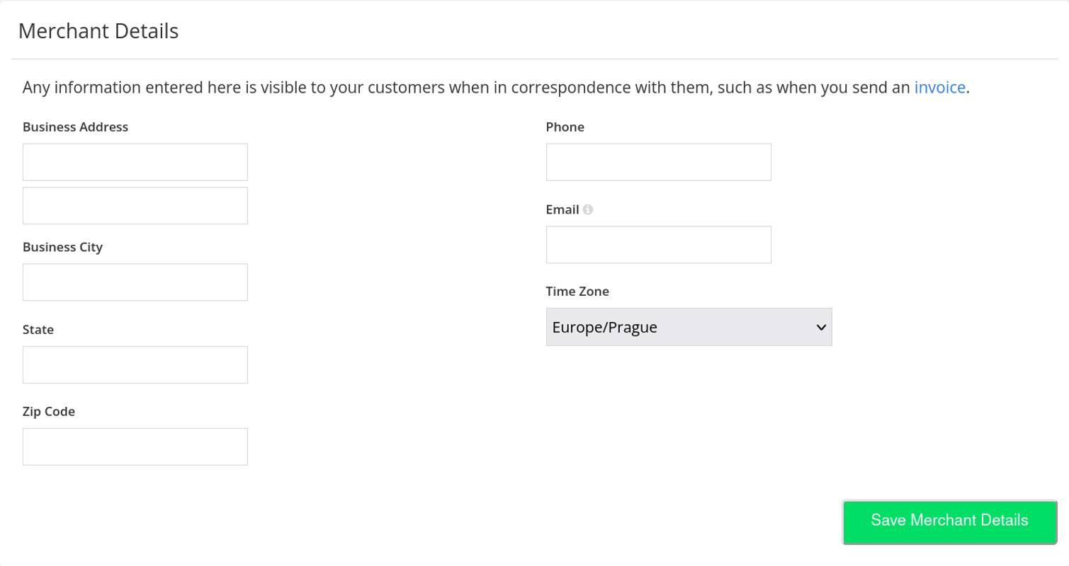 Merchant Details section