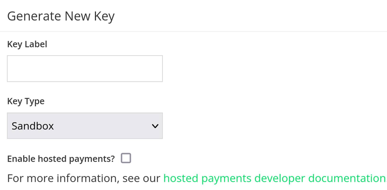 The options to set, when generating new API Key